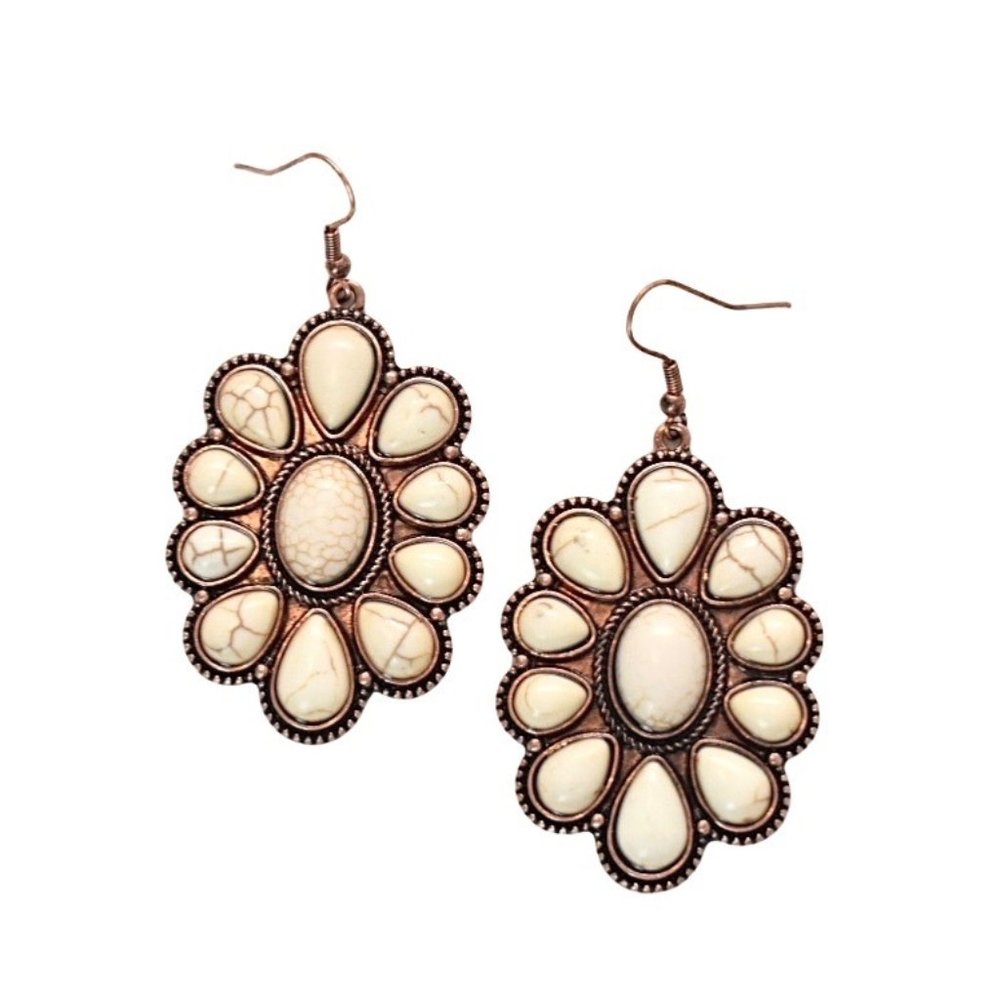 White Cady Concho Copper Fishhook Earrings